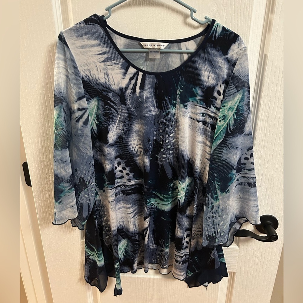 Peter Nygard Navy and Teal Abstract Blouse